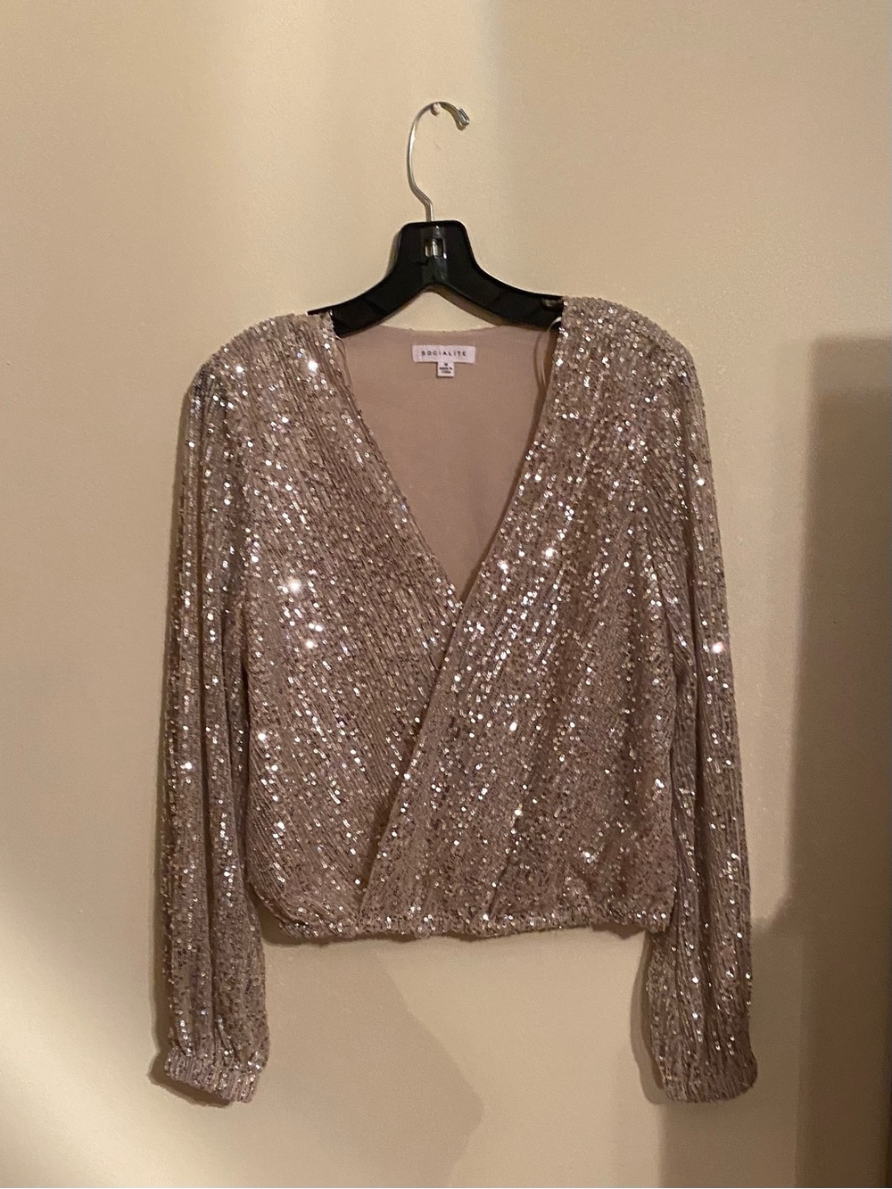 Socialite Champagne Sequin Wrap Blouse
